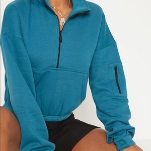 TEAL OVER SIZED ZIP FRONT SWEATER
